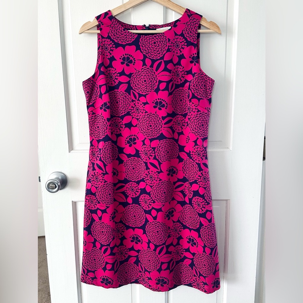 Garnet Hill Magenta Pink Blue Floral Sleeveless Sheath Dress Size 6